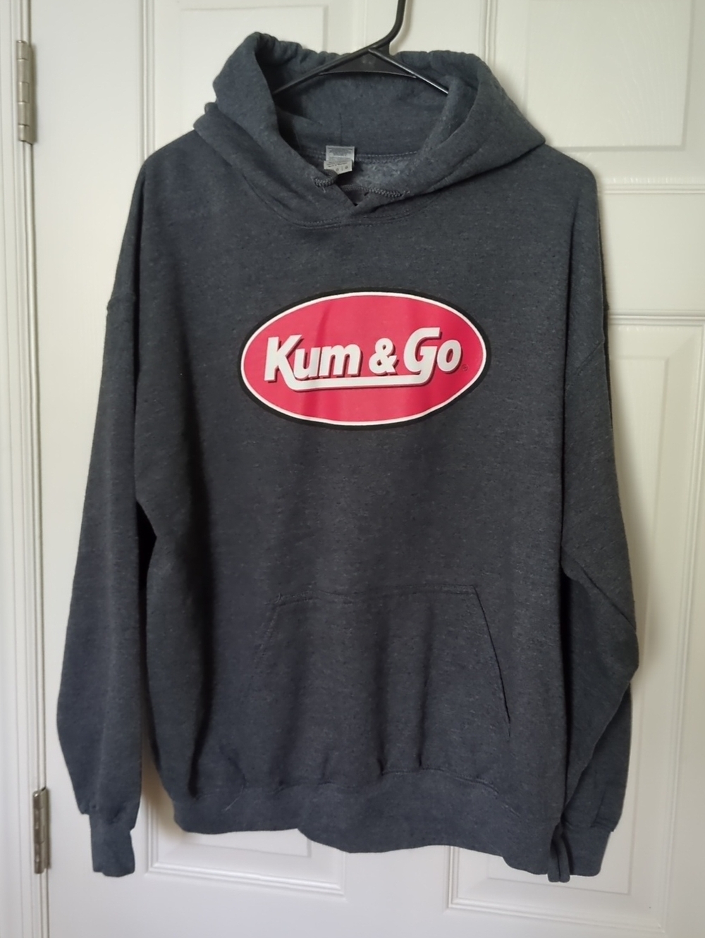 Gildan Kum & Go Men's Hooded Sweatshirt And - Dark Heather Gray with Pink Logo